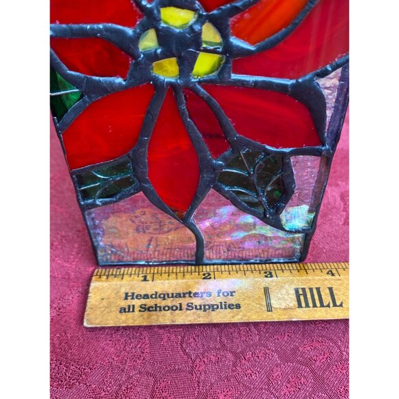 Stained Glass Poinsettia Candle Cover Votive Handcrafted 8" x 3.75" x 3.5" - Picture 10 of 13